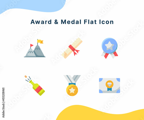 award and medal flat icon with modern cartoon flat color isolated background