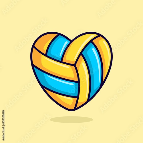 cute volleyball shaped love cute logo design. I love volleyball vector cartoon illustration. volleyball flat style