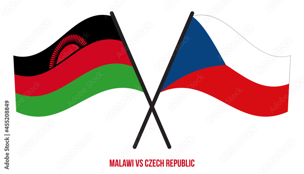 Malawi and Czech Republic Flags Crossed And Waving Flat Style. Official Proportion. Correct Colors. Malawi and Czech Republic Flags Crossed And Waving Flat Style. Official Proportion. Correct Colors.