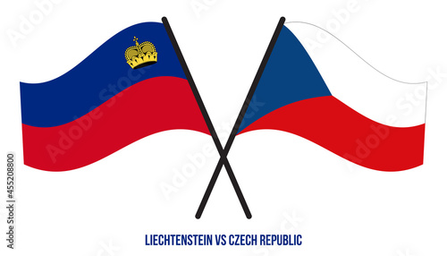 Liechtenstein and Czech Republic Flags Crossed And Waving Flat Style. Official Proportion.