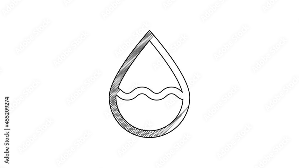 Black line Water drop icon isolated on white background. 4K Video motion graphic animation Black line Water drop icon isolated on white background. 4K Video motion graphic animation