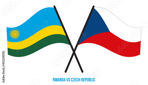 Rwanda and Czech Republic Flags Crossed And Waving Flat Style. Official Proportion. Correct Colors.