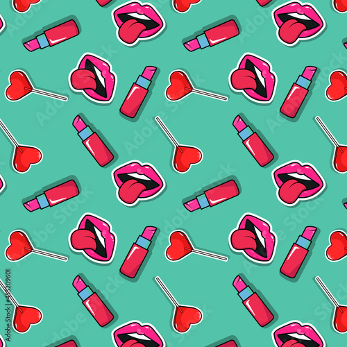 Pattern pop art, glamour stickers, pink.  Retro vintage background, Trendy color illustration	