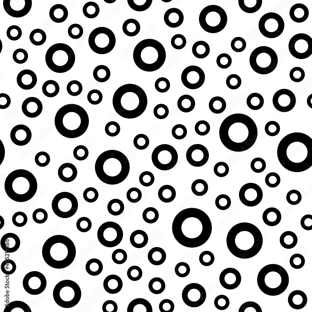 Circle round ring Vector Seamless Pattern. Monochrome bubble texture. Black and white Abstract background design.