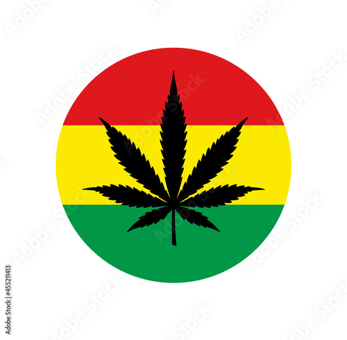 Cannabis leaf vector red yellow green color round flag Marijuana legalise Medicine cannabis Rasta indica sativa