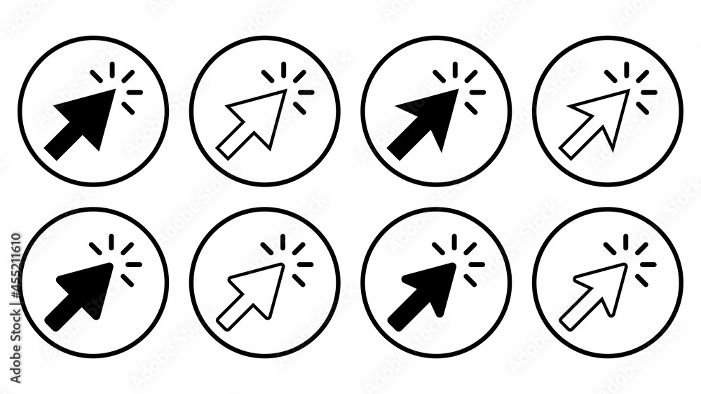 cursor click icon set, cursor click vector set illustrations cursor click icon set, cursor click vector set illustrations