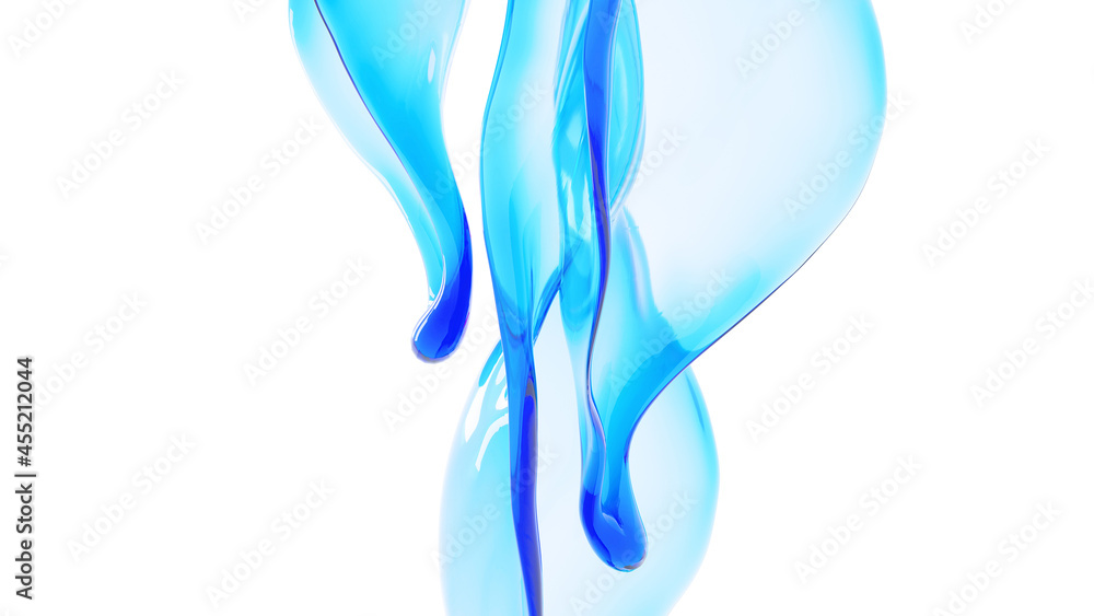 3d rendering, transparent liquid drops dripping from above on a white background. 3d rendering, transparent liquid drops dripping from above on a white background.