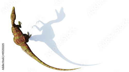 Compsognathus longipes, small dinosaur from the Late Jurassic period, isolated on white background, 3d paleoart illustration © dottedyeti