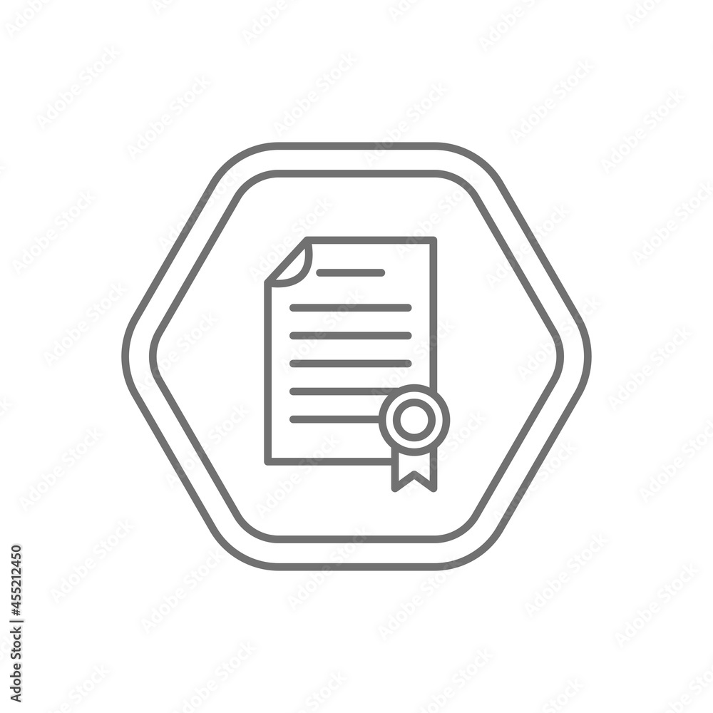 Black hexagon logo black thin line icon vector, certification document letter Black hexagon logo black thin line icon vector, certification document letter