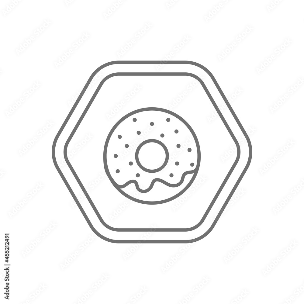 Black hexagon logo black thin line icon vector, dessert, afternoon tea, donut Black hexagon logo black thin line icon vector, dessert, afternoon tea, donut