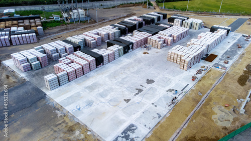 Wallpaper Mural Warehouse with many containers and stockpile in cargo hold. Photo storeshouse from aerial view. Torontodigital.ca