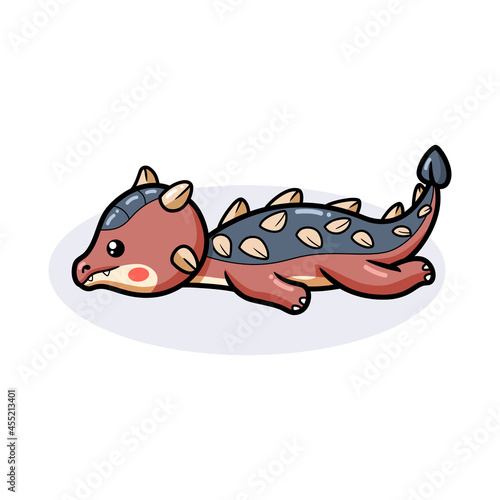 Cute little ankylosaurus dinosaur cartoon with lying down
