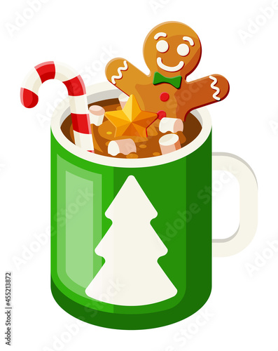 Coffee Mug with Marshmallows and Gingerbread man.
