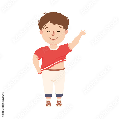 Little Boy Getting Dressed Engaged in Daily Activity and Everyday Routine Vector Illustration