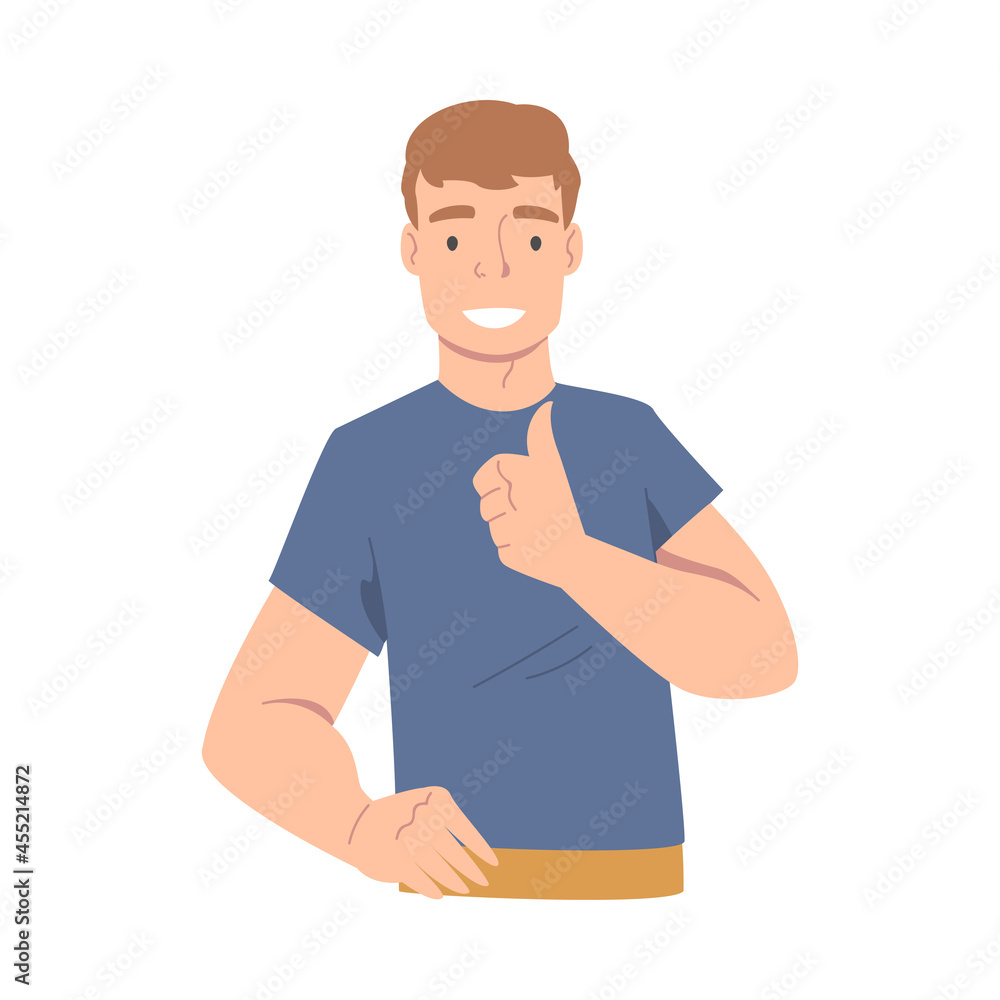 Smiling Man Character Showing Thumb Up as Approval Hand Gesture Vector Illustration Smiling Man Character Showing Thumb Up as Approval Hand Gesture Vector Illustration