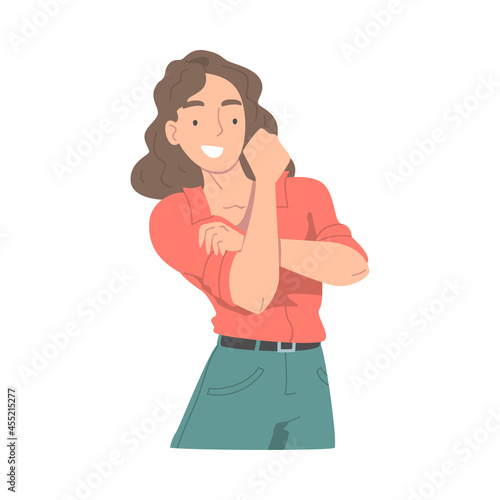 Smiling Woman Character Showing Clenched Fist as Hand Gesture Vector Illustration