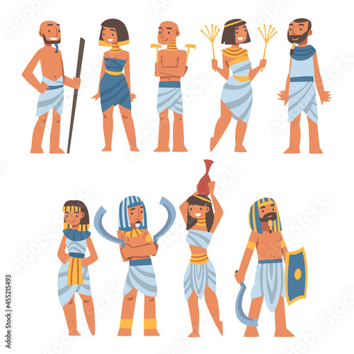 Egyptians as Ethnic People Characters from Egypt Wearing Authentic Garment Vector Set