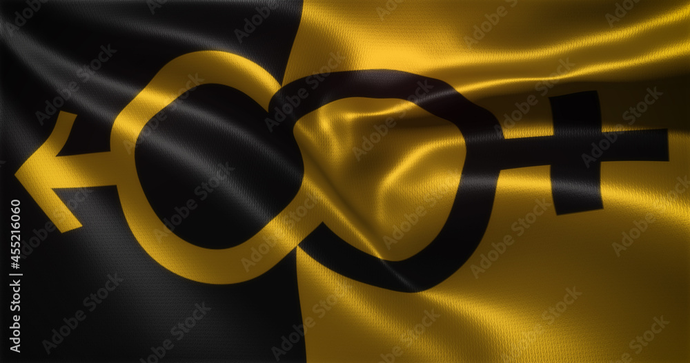 Super Straight Flag with Sign, Pride Flag with waving folds, close up