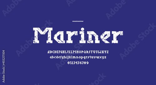 Slab serif letters font in viking style for logo and headline design