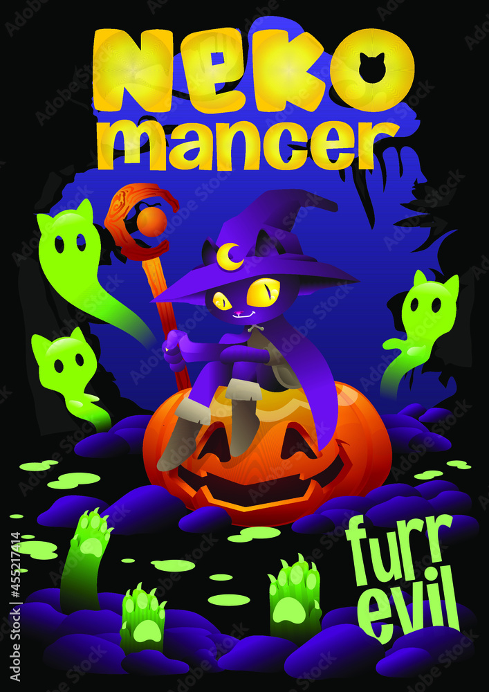 witch cat sit on the pumpkin, halloween background illustration witch cat sit on the pumpkin, halloween background illustration