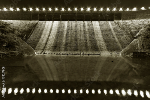 Night scene of dam in Tai Tam reservoir, Hong Kong photo