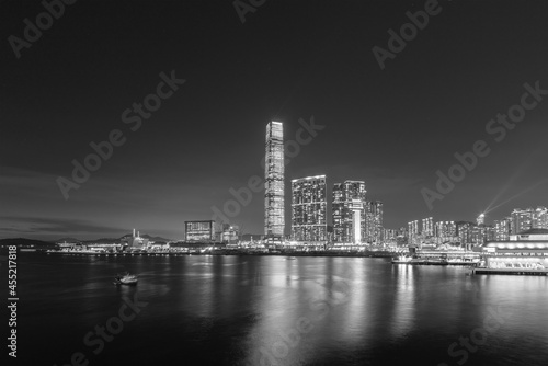 Night scenery of skyscraper, skyline and harbor of Hong Kong city © leeyiutung