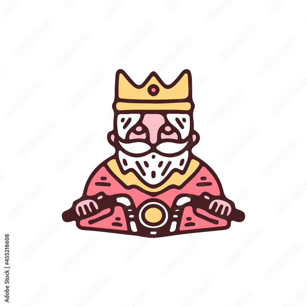 Old king ride a motorbike in retro style. illustration for t shirt, poster, logo, sticker, or apparel merchandise. Old king ride a motorbike in retro style. illustration for t shirt, poster, logo, sticker, or apparel merchandise.