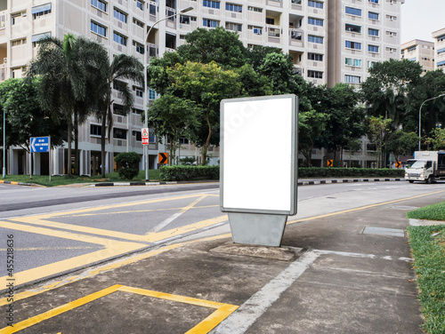 Blank billboard ad mock up by the road, near a bus stop