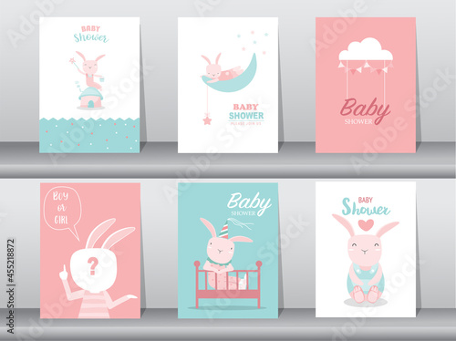 Fototapeta Naklejka Na Ścianę i Meble -  Set of baby shower invitations cards,poster,greeting,template,cats,cute,animal,Vector illustrations.