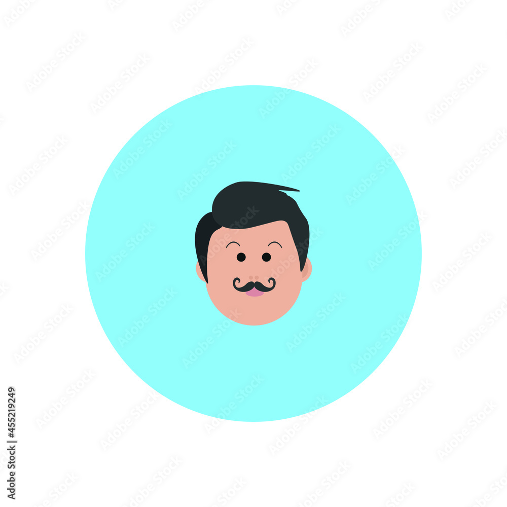 young man face avatar with mustache on blue background