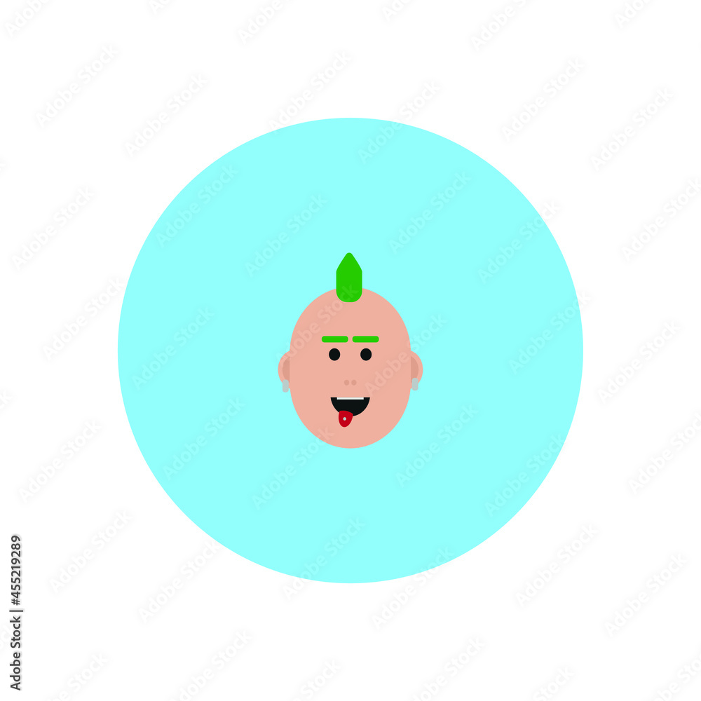 young man face avatar with crest on blue background