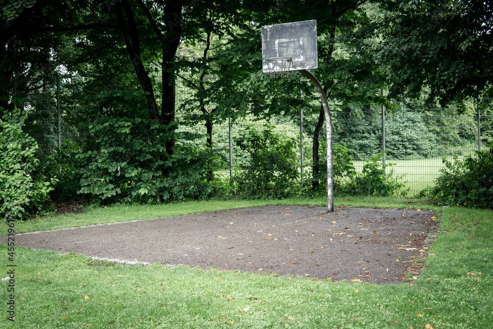 basket ball court outside, small and destroyed by vandalism basket ball court outside, small and destroyed by vandalism