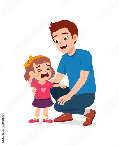 young father hug crying little girl and try to comfort