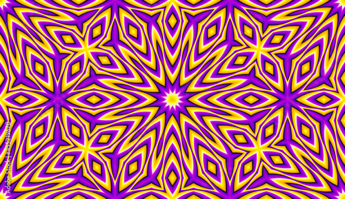 Yellowl and purple wrapping paper with stars. Motion illusion. Seamless pattern.