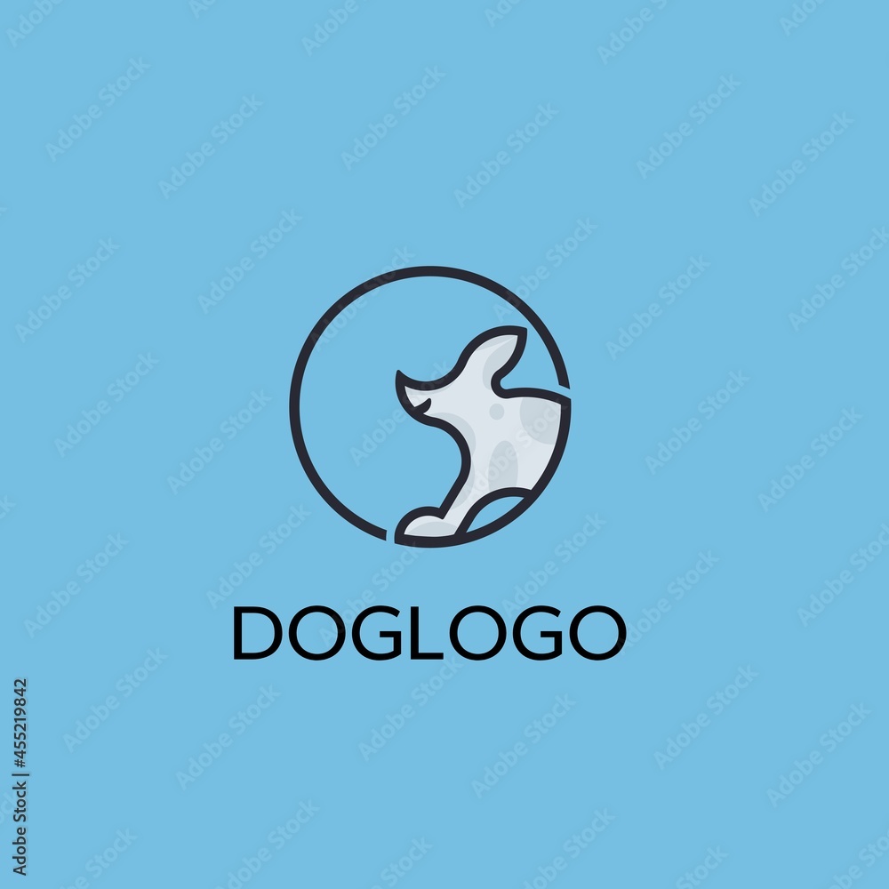 puppy line art logo design in circle,