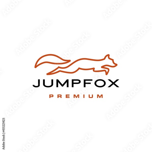 jumping fox quick brown line outline monoline logo vector icon illustration