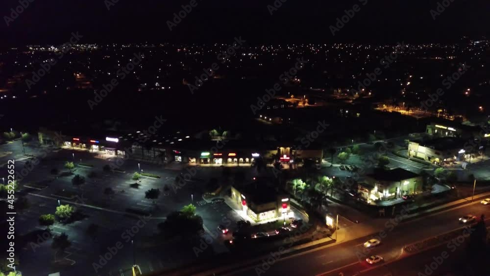 Drone night shot looking at cars going threw a drive thru restaurant #3 Drone night shot looking at cars going threw a drive thru restaurant #3