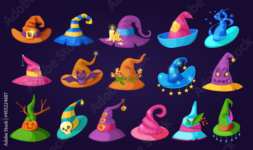 Wizard Halloween magic hat, old hat witch. Magic accessories for witches and witchcraft, for the mystical rituals of the sorceress.