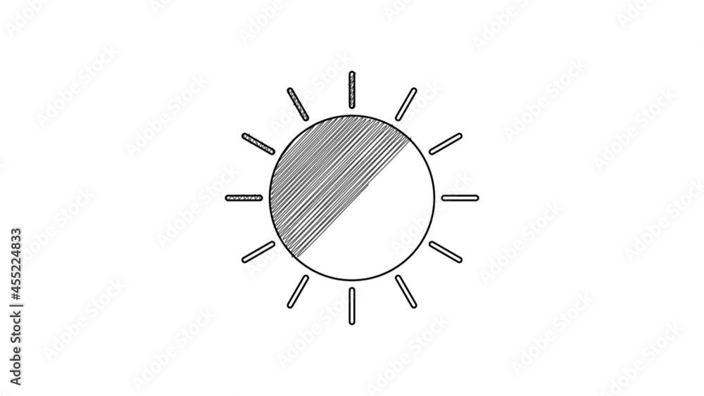 Black line Sun icon isolated on white background. 4K Video motion graphic animation