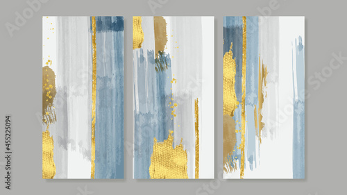 Abstract gold wall arts vector collection. Triptych wall art vector. Luxury Watercolor paintbrush art design for wall framed prints, canvas prints, poster, home decor, cover, wallpaper.