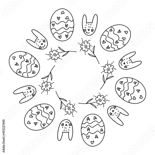 Easter decorative round frame, Easter border, Easter pattern in vector