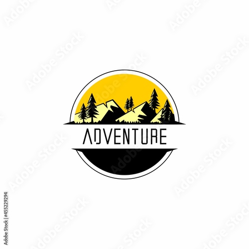 adventure icon vector with mountain and forest scenery drawing