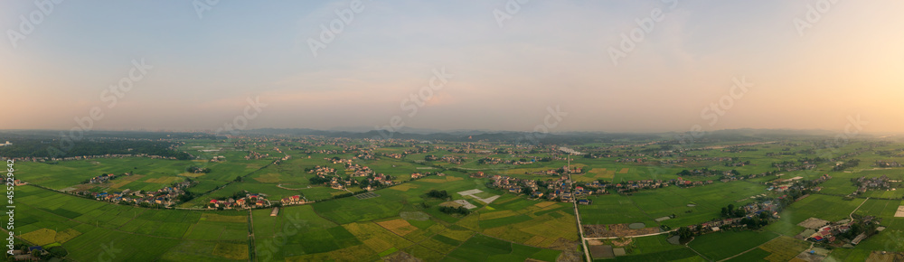 Beautiful rural scenery. Aerial photographs of Chinese rural landscapes, food production bases, and cultivated land in China. Green economy development.
