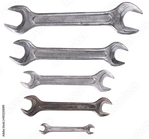 Flat wrenches for work in a locksmith's workshop. Household repair tools.