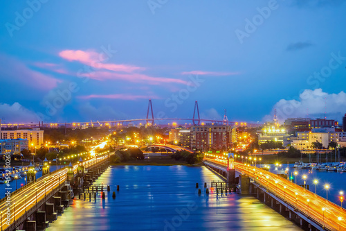 Historical downtown area of Charleston  South Carolina cityscape in USA