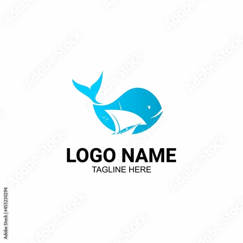 sailboat and fish logo illustration vector