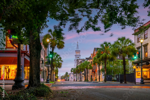 Historical downtown area of Charleston, South Carolina cityscape in USA photo