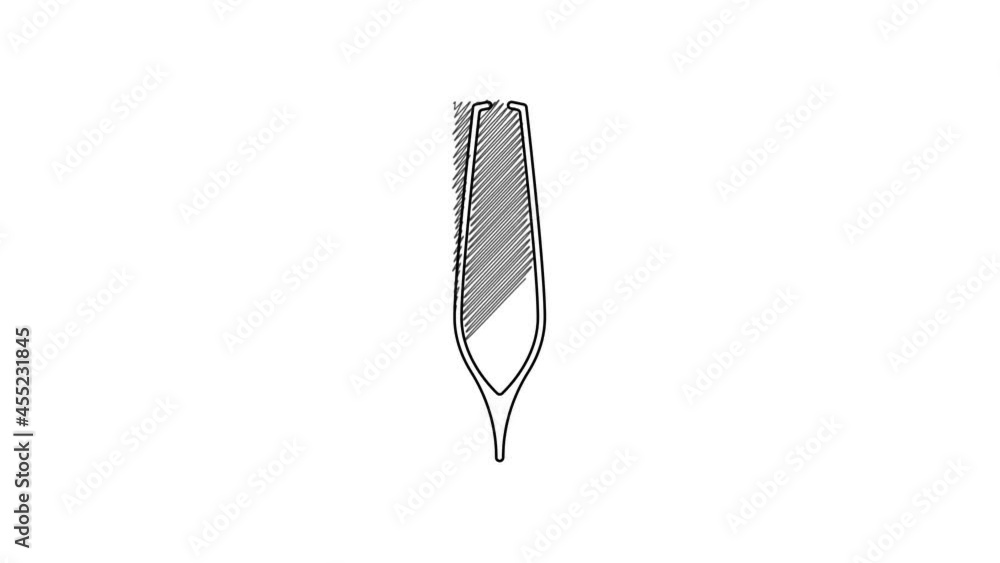 Black line Eyebrow tweezers icon isolated on white background. Cosmetic tweezers for ingrown hair. 4K Video motion graphic animation Black line Eyebrow tweezers icon isolated on white background. Cosmetic tweezers for ingrown hair. 4K Video motion graphic animation