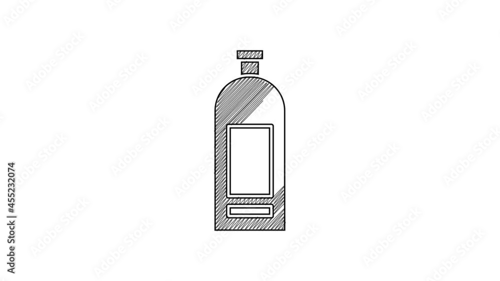 Black line Bottle of shampoo icon isolated on white background. 4K Video motion graphic animation Black line Bottle of shampoo icon isolated on white background. 4K Video motion graphic animation