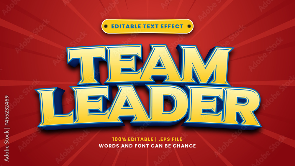 Team leader editable text effect in modern 3d style